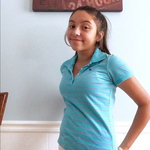 blue and red striped polo